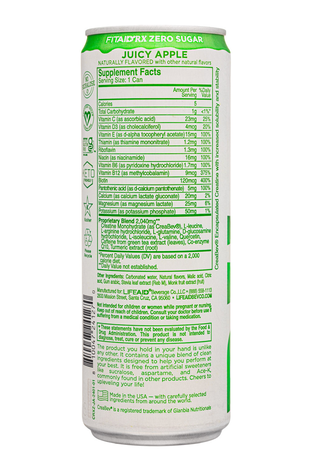 FITAID RX Zero Sugar Juicy Apple - Creatina Encapsulada, Bebida de Workout Recovery