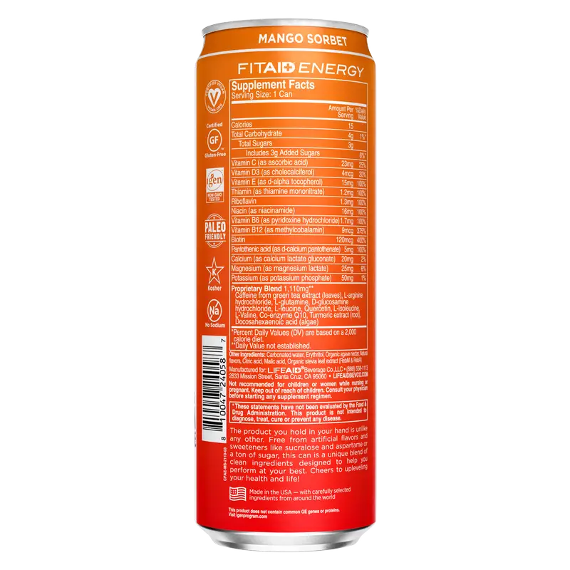 FITAID ENERGY® Sabor Mango Sorbet - Bebida Energética y de Recuperación Deportiva
