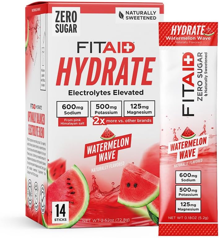 FITAID Hydrate - Mix de Electrolitos Sabor Watermelon Wave - Caja de 14 Sobres