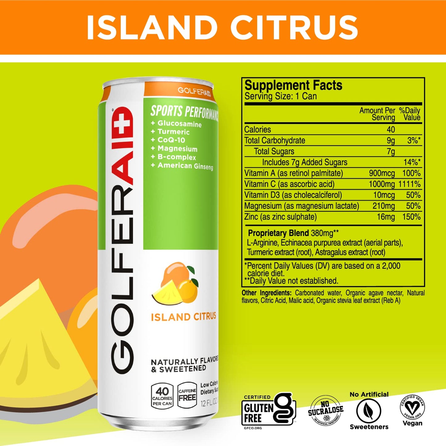 GOLFERAID® Sabor Island Citrus - Bebida para Mejorar tu Juego de Golf