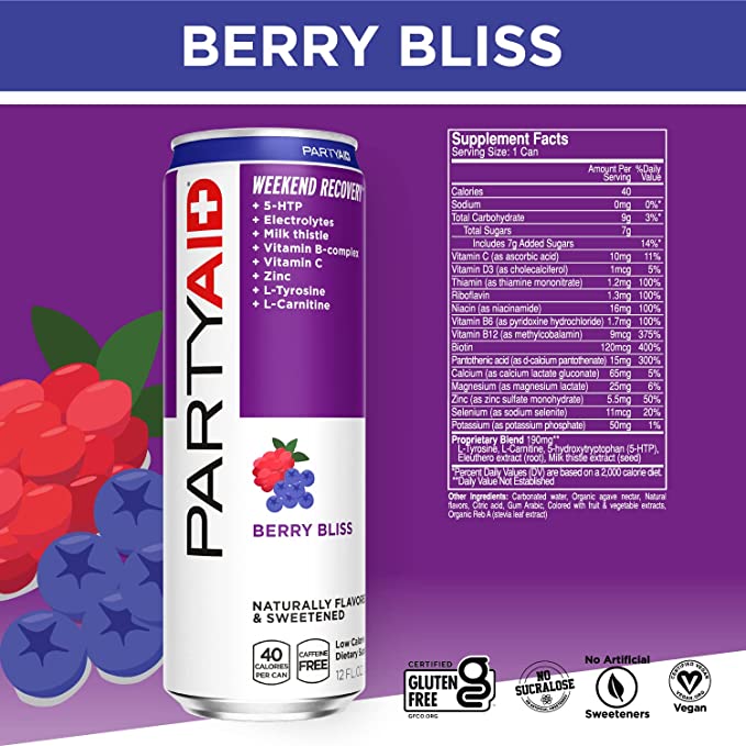 PARTYAID® Sabor Berry Bliss - Bebida de Recuperación Después de la Fiesta