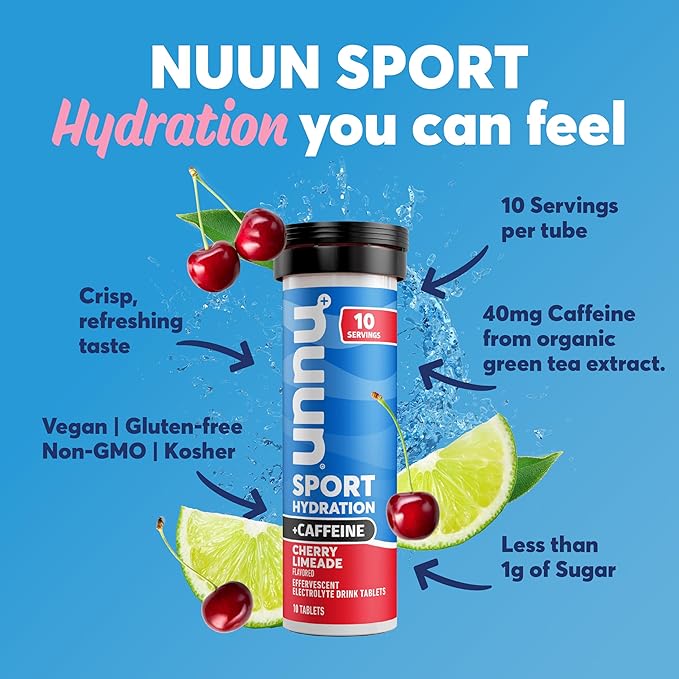 Nuun Sport – Tabletas de Hidratacion con Electrolitos + Cafeina - Sabor Cherry Limeade