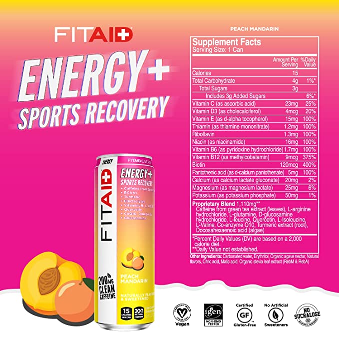 FITAID ENERGY® Sabor Peach Mandarin - Bebida Energética y de Recuperación Deportiva