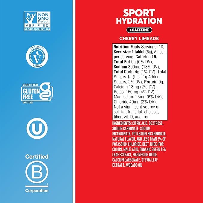 Nuun Sport – Tabletas de Hidratacion con Electrolitos + Cafeina - Sabor Cherry Limeade