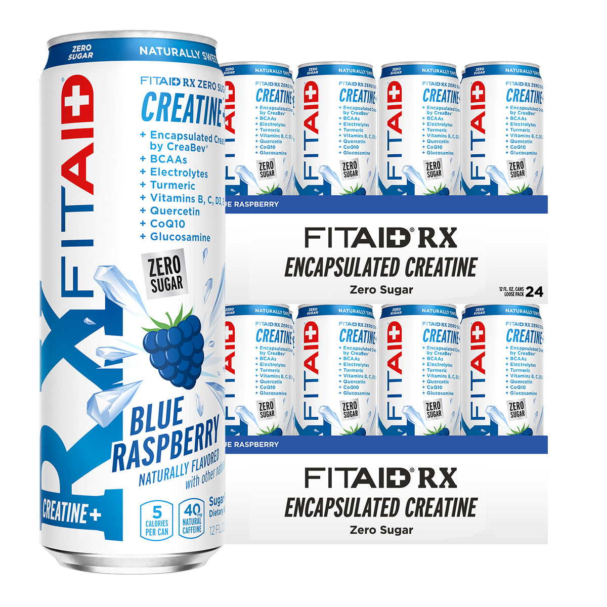 FITAID RX Zero Sugar Blue Raspberry - Creatina Encapsulada, Bebida de Workout Recovery