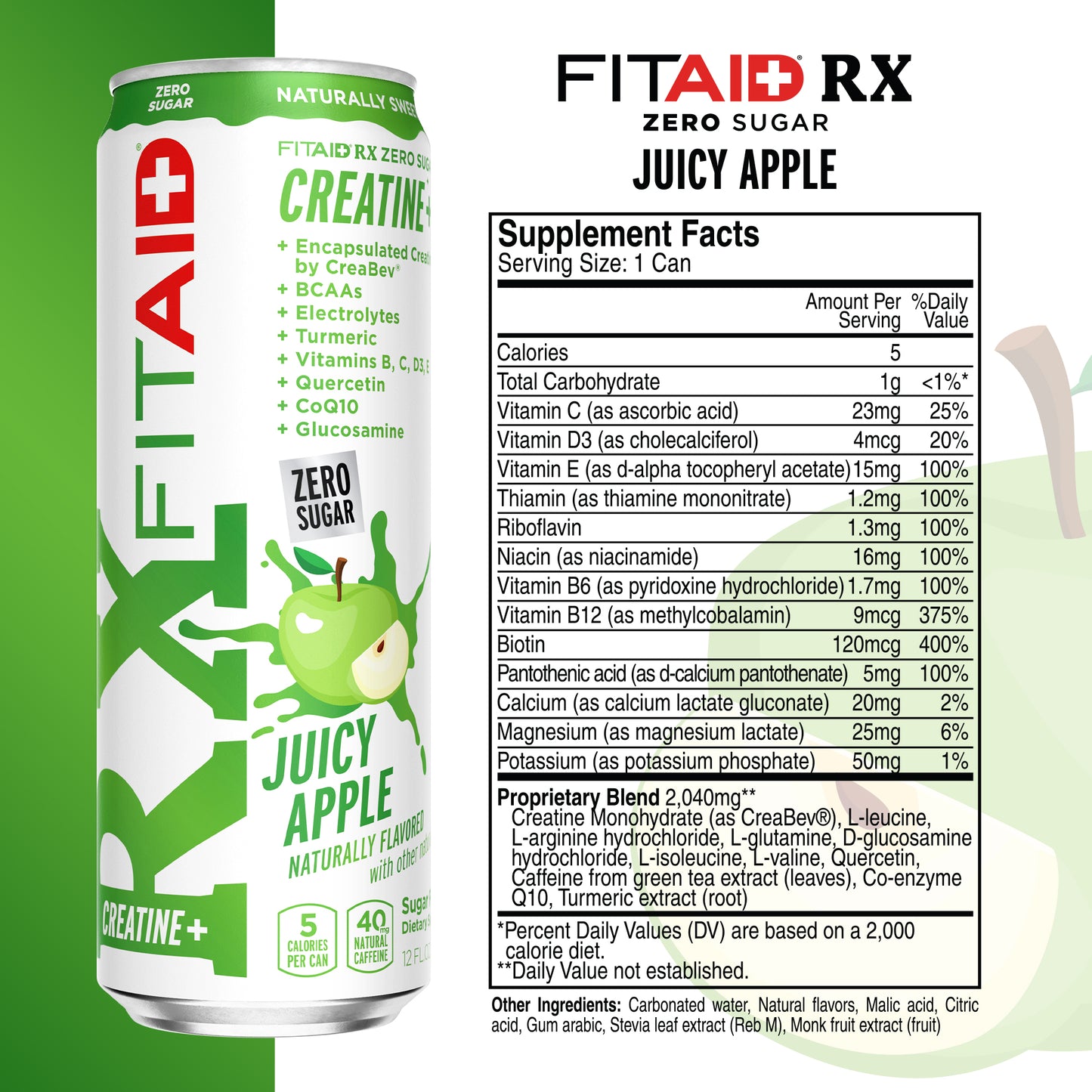 FITAID RX Zero Sugar Juicy Apple - Creatina Encapsulada, Bebida de Workout Recovery
