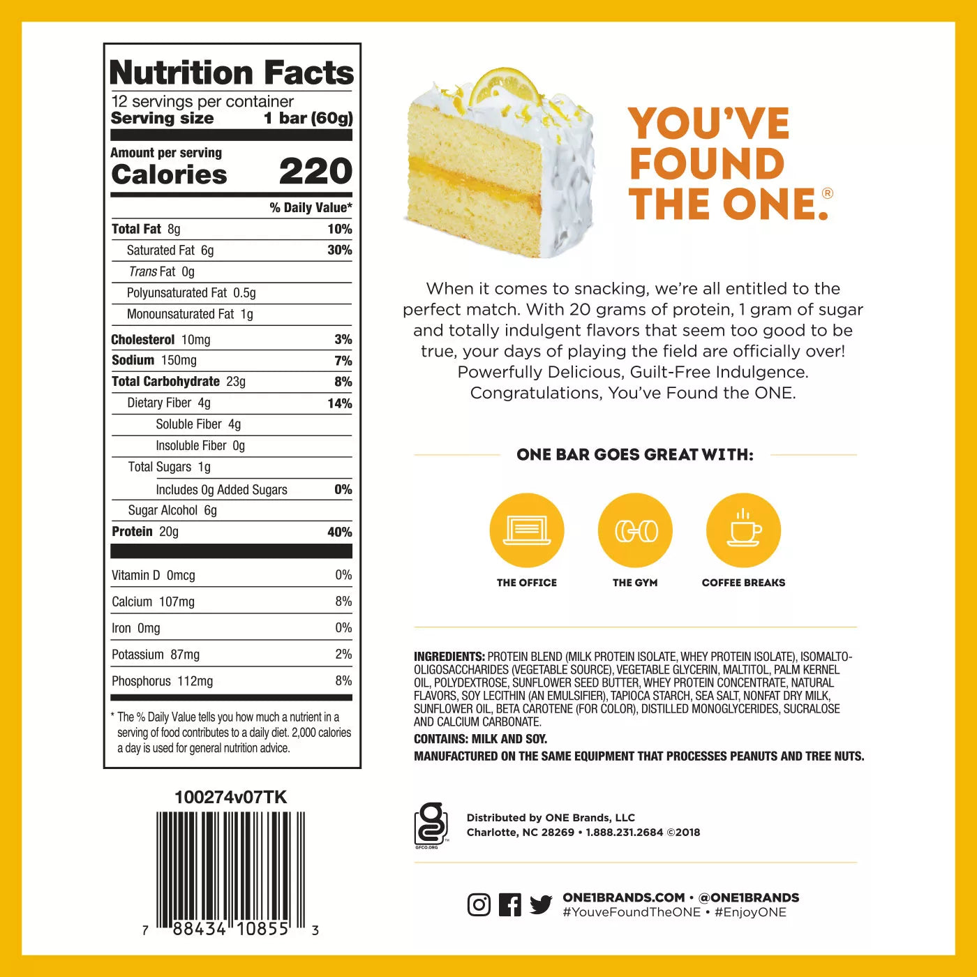 ONE BARS Lemon Cake - Barra de Proteina