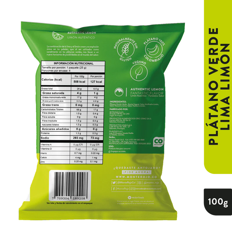 Plátano Verde Lima Limón Monterojo 100 gr