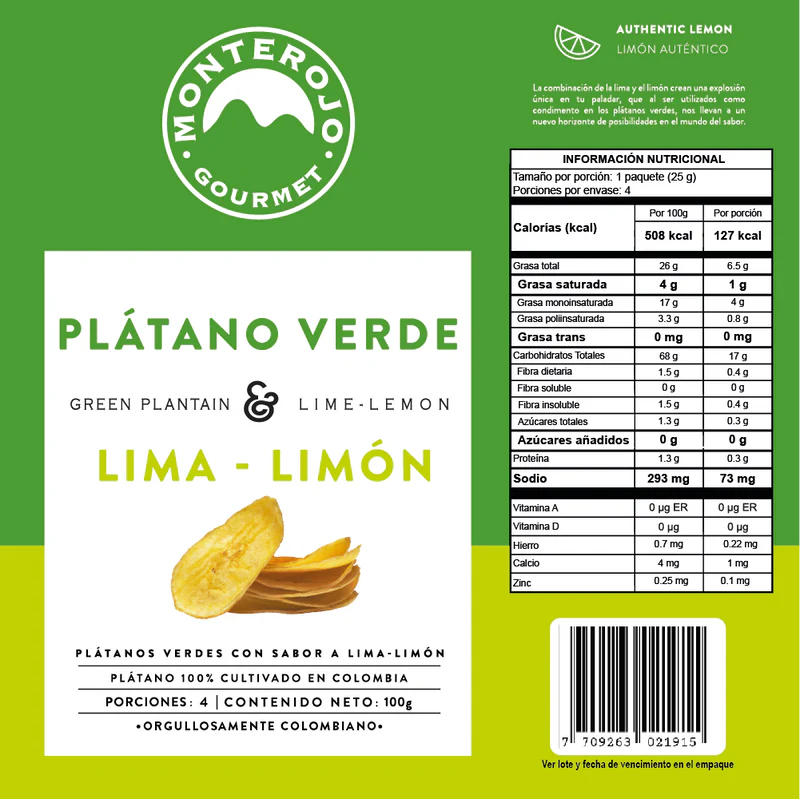 Plátano Verde Lima Limón Monterojo 100 gr