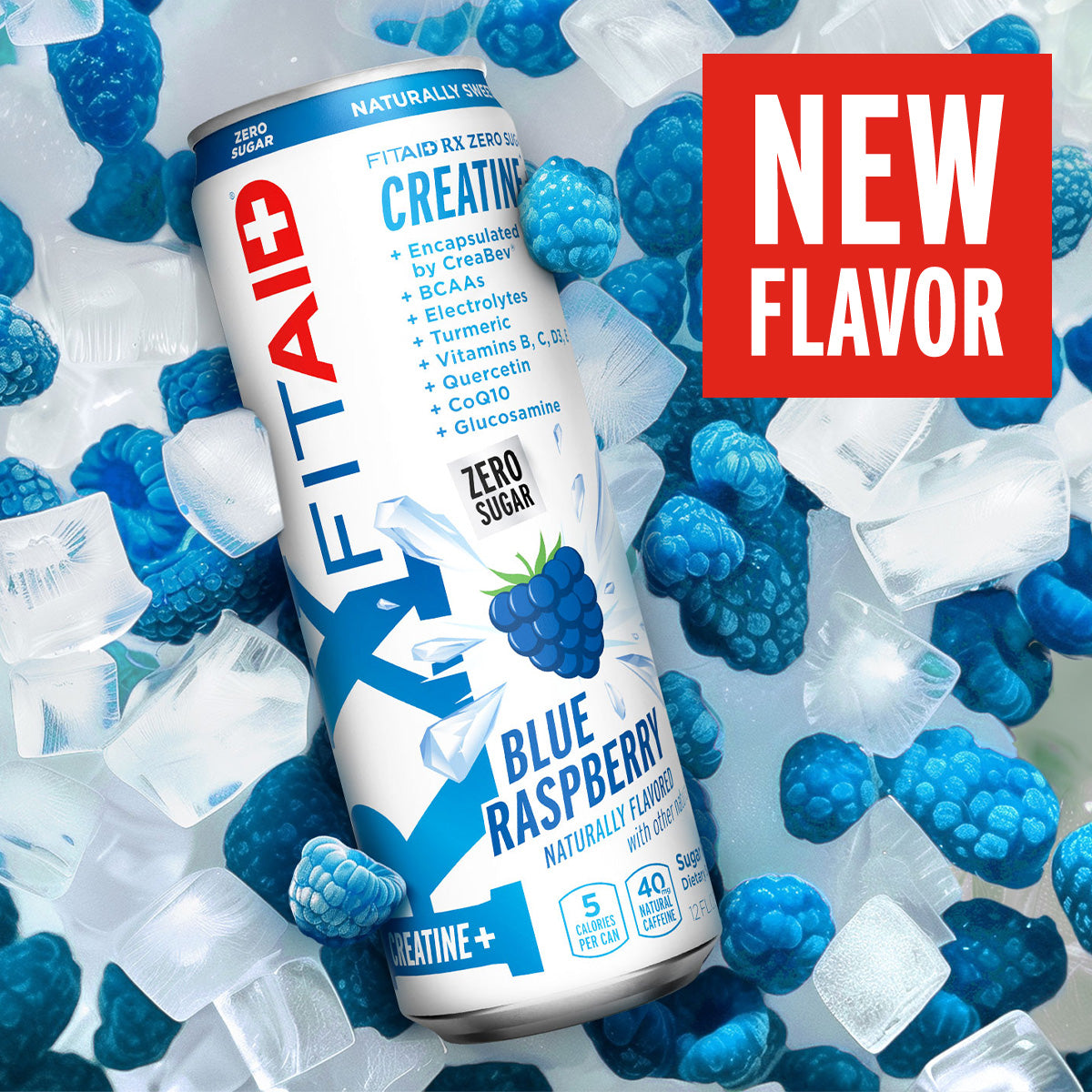 FITAID RX Zero Sugar Blue Raspberry - Creatina Encapsulada, Bebida de Workout Recovery