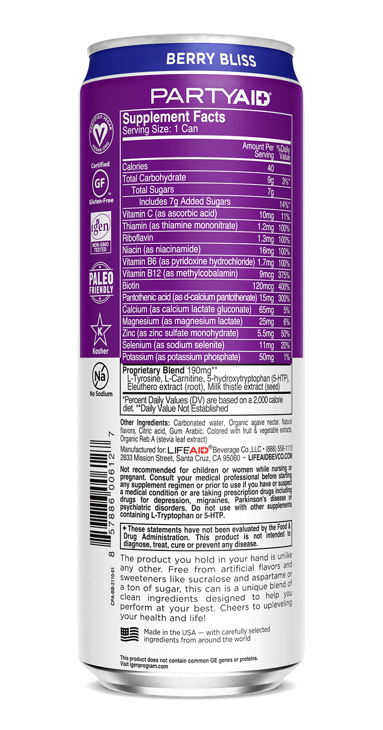 PARTYAID® Sabor Berry Bliss - Bebida de Recuperación Después de la Fiesta