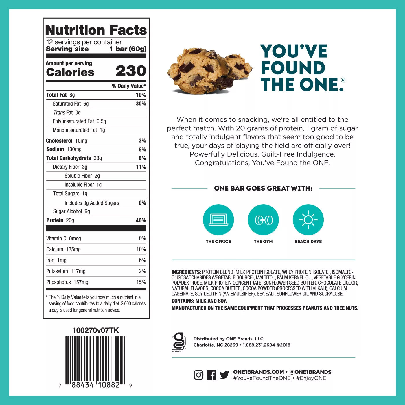 ONE BARS Chocolate Chip Cookie Dough - Barra de Proteina