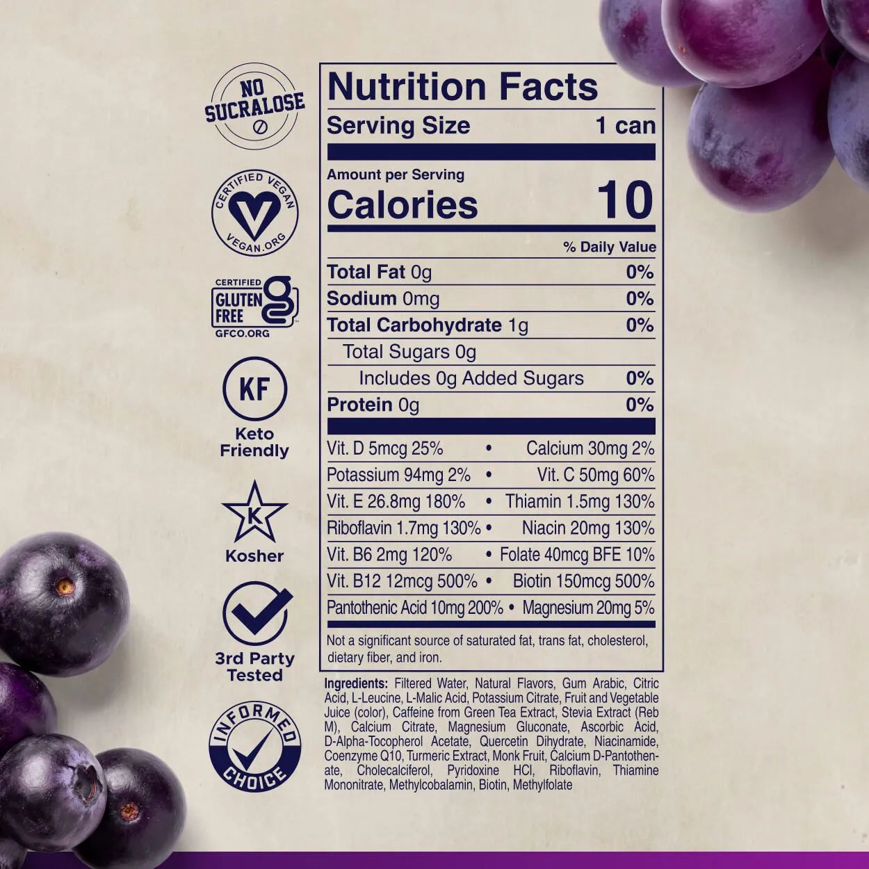 FITAID ENERGY® Sabor Grape Acai - Bebida Energética y Recuperación Deportiva