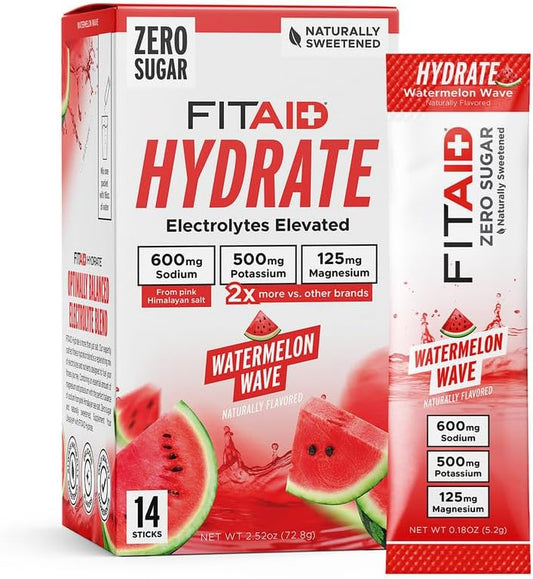 FITAID Hydrate - Mix de Electrolitos Sabor Watermelon Wave - Caja de 14 Sobres