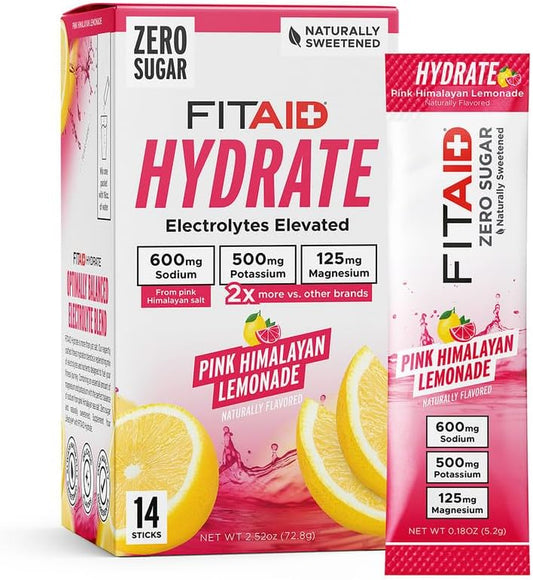 FITAID Hydrate - Mix de Electrolitos Sabor Pink Himalayan Lemonade - Caja de 14 Sobres