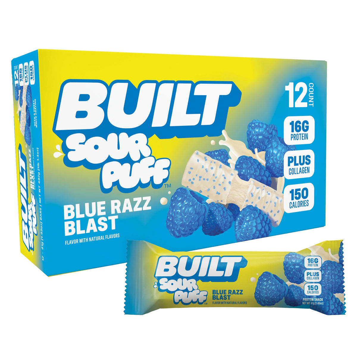 Barra de Proteina y Colageno - Sabor Blue Razz Blast - Marca BUILT