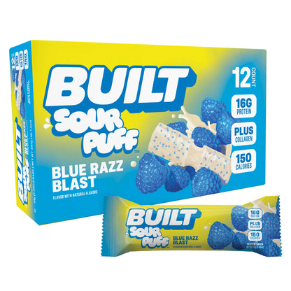 Barra de Proteina y Colageno - Sabor Blue Razz Blast - Marca BUILT