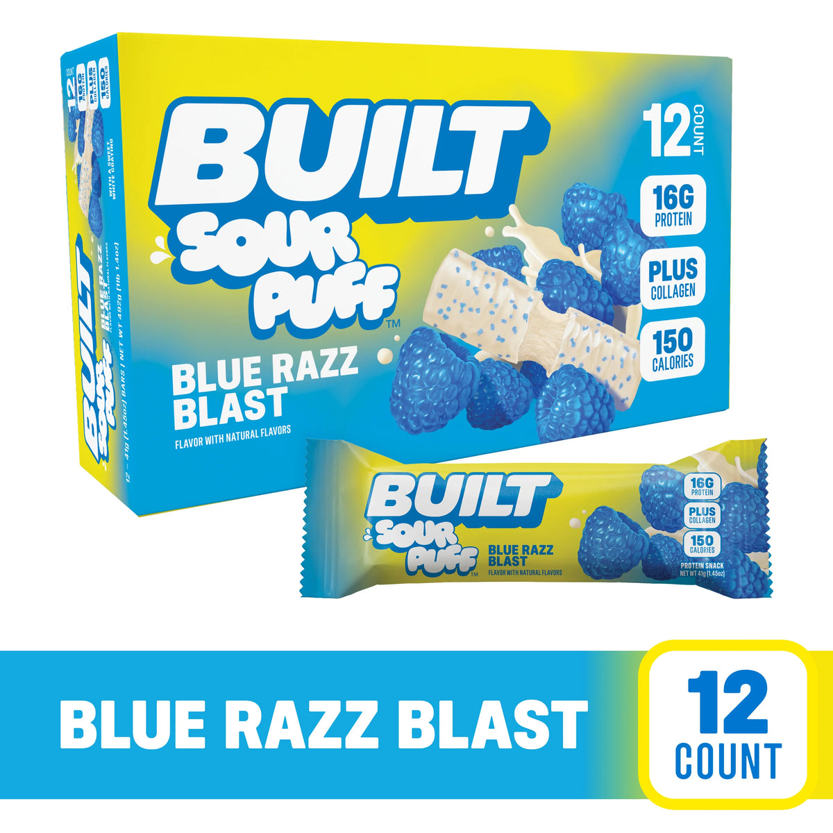 Barra de Proteina y Colageno - Sabor Blue Razz Blast - Marca BUILT
