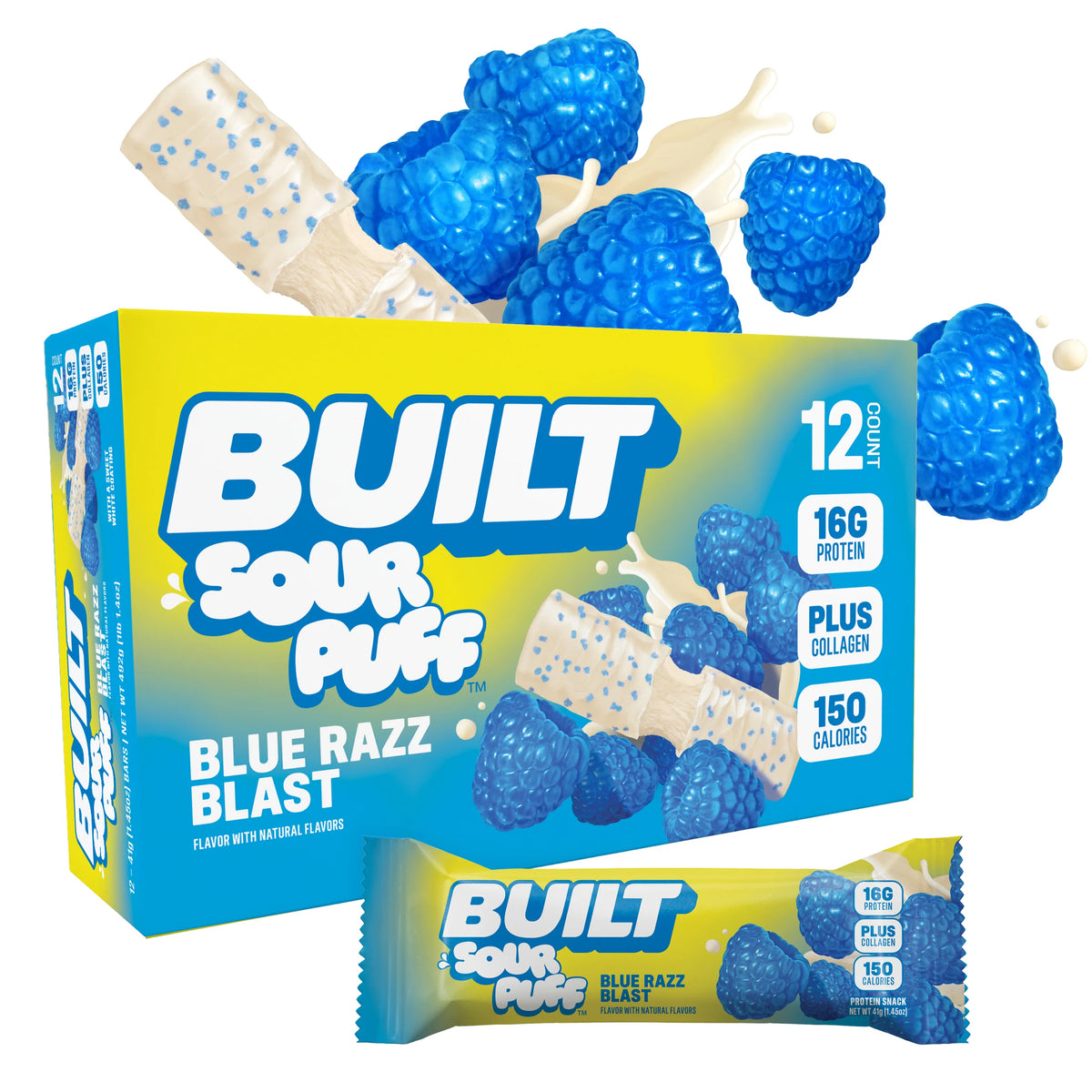 Barra de Proteina y Colageno - Sabor Blue Razz Blast - Marca BUILT