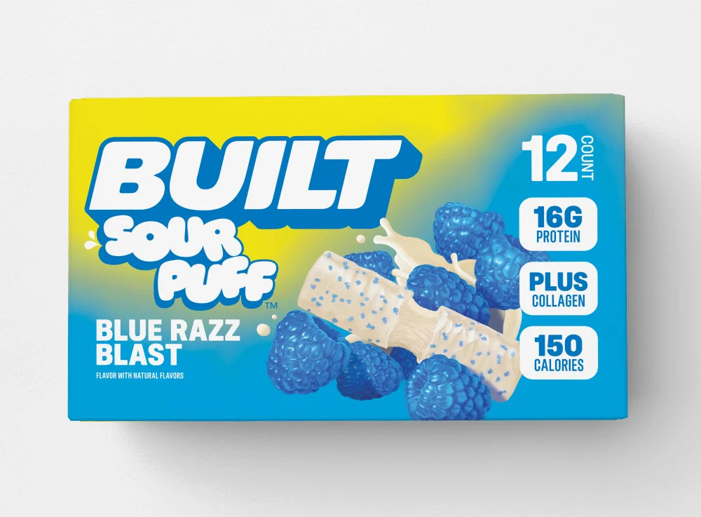 Barra de Proteina y Colageno - Sabor Blue Razz Blast - Marca BUILT
