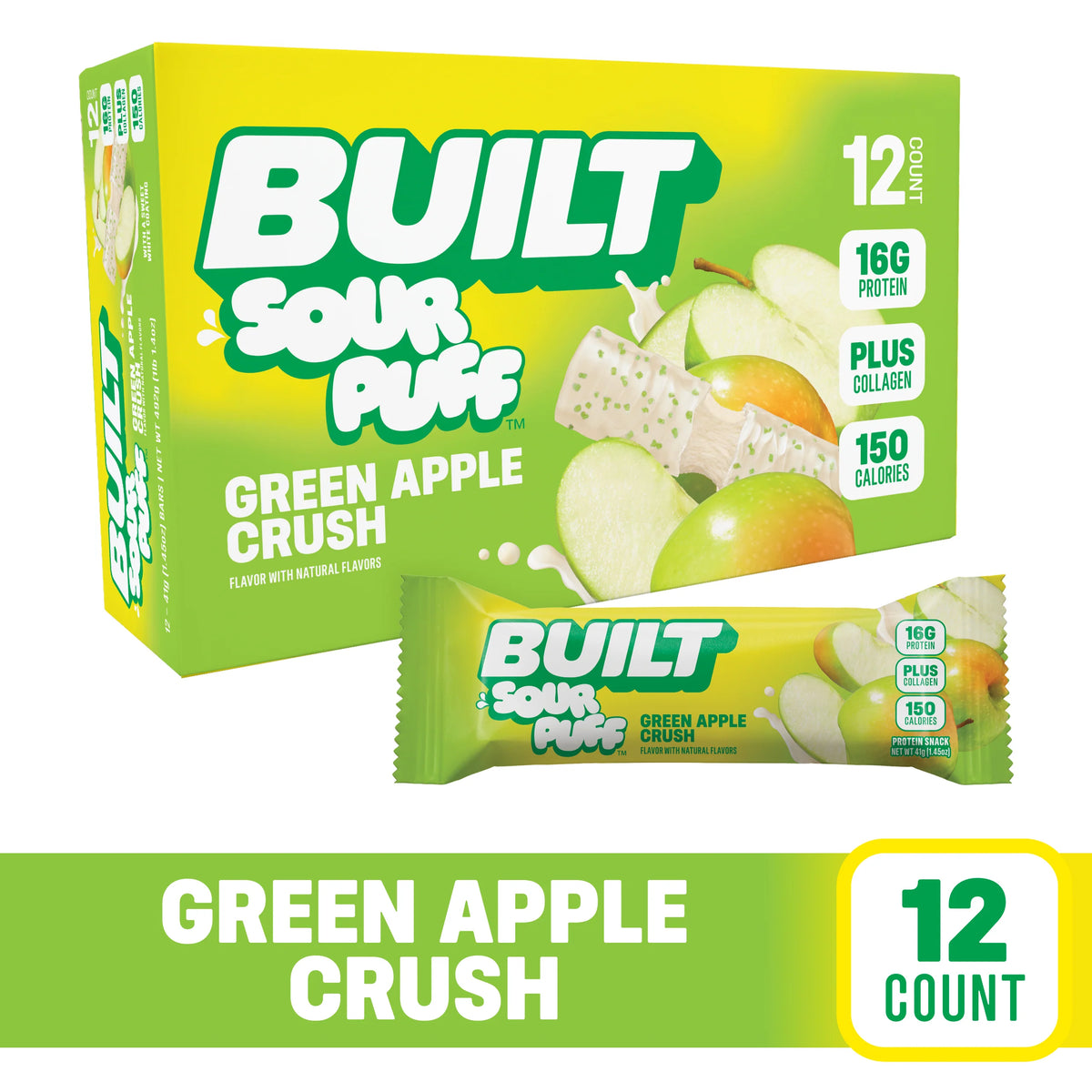 Barra de Proteina y Colageno - Sabor Green Apple Crush - Marca BUILT