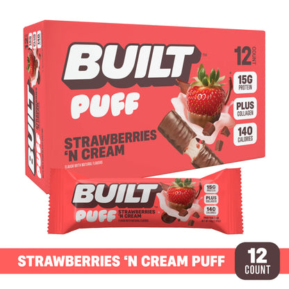Barra de Proteina y Colageno - Sabor Strawberries 'N Cream Puff - Marca BUILT