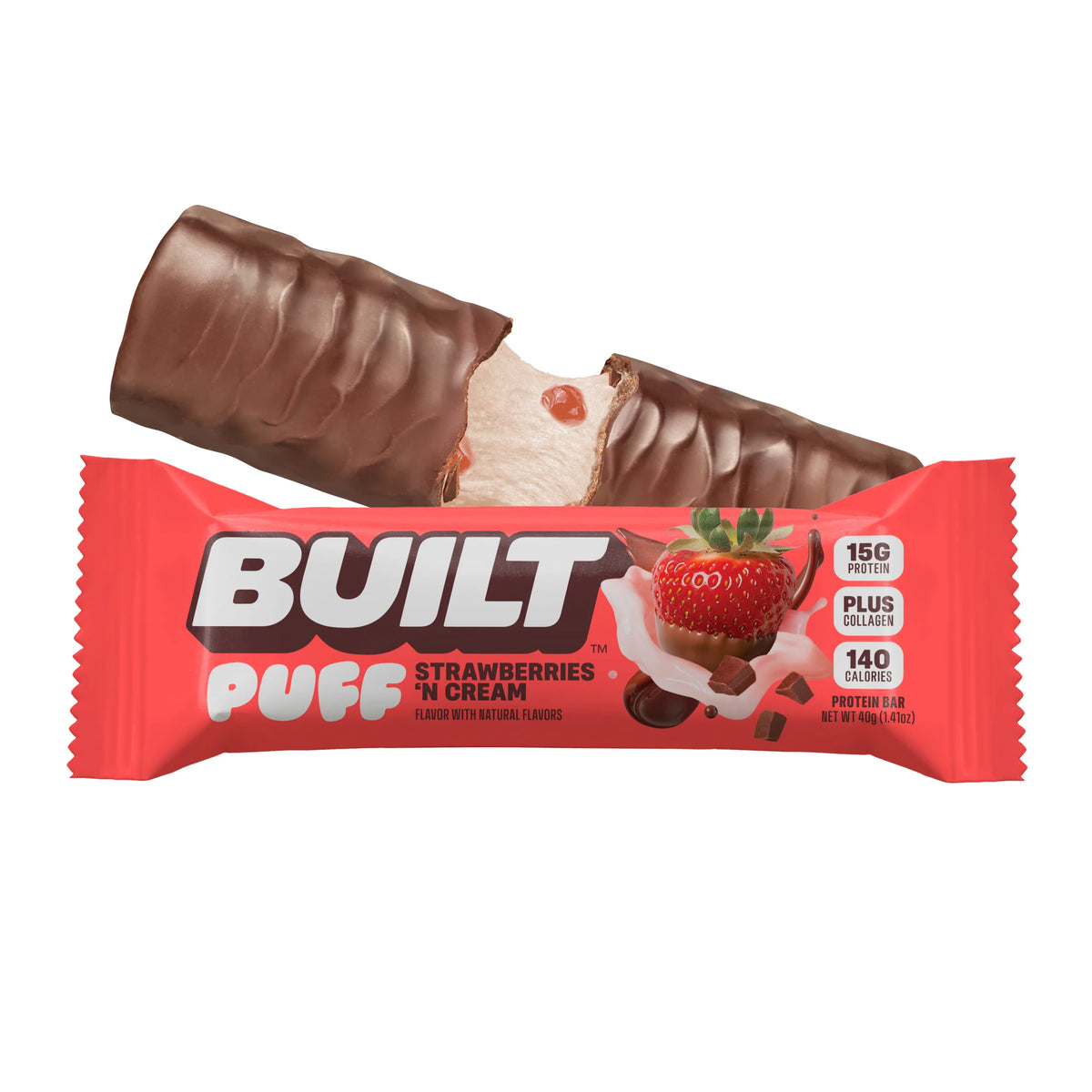 Barra de Proteina y Colageno - Sabor Strawberries 'N Cream Puff - Marca BUILT