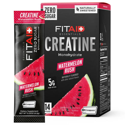 FITAID Essentials Creatine Monohydrate - 14 Sobres Individuales con Creapure - Sabor Watermelon Rush