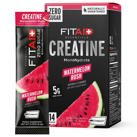 FITAID Essentials Creatine Monohydrate - 14 Sobres Individuales con Creapure - Sabor Watermelon Rush