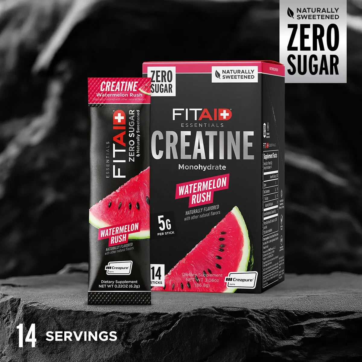 FITAID Essentials Creatine Monohydrate - 14 Sobres Individuales con Creapure - Sabor Watermelon Rush